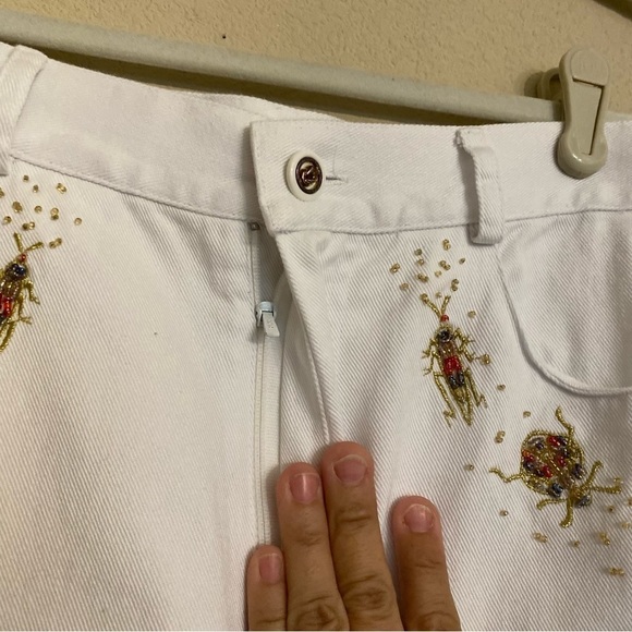 Vintage PRIVATA Beaded Insects Bugs Butterflies White Denim Jeans Size 8 - Picture 8 of 16